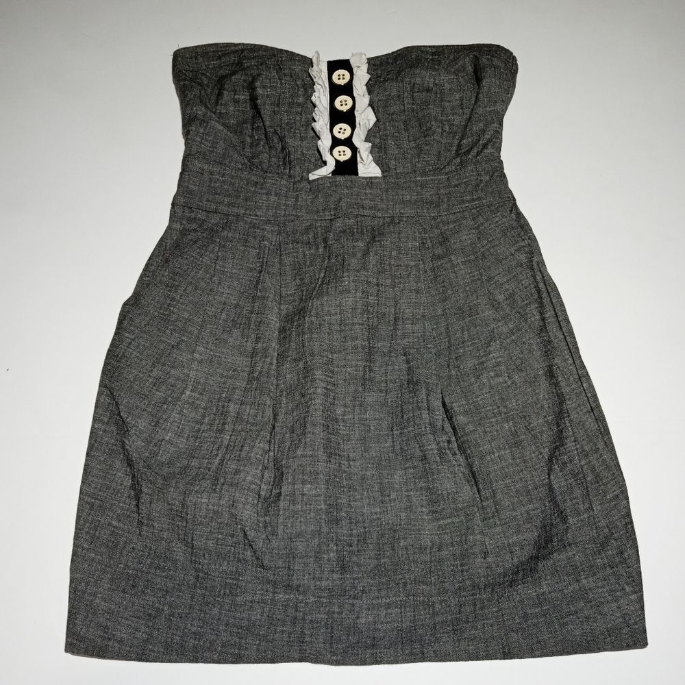 Funky story /gray dress white buttons/ size M/strapless dress